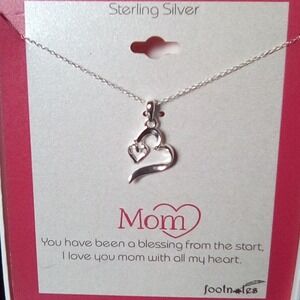 Sterling Silver Mom Heart Pendant Necklace Footnotes Gift for Women
